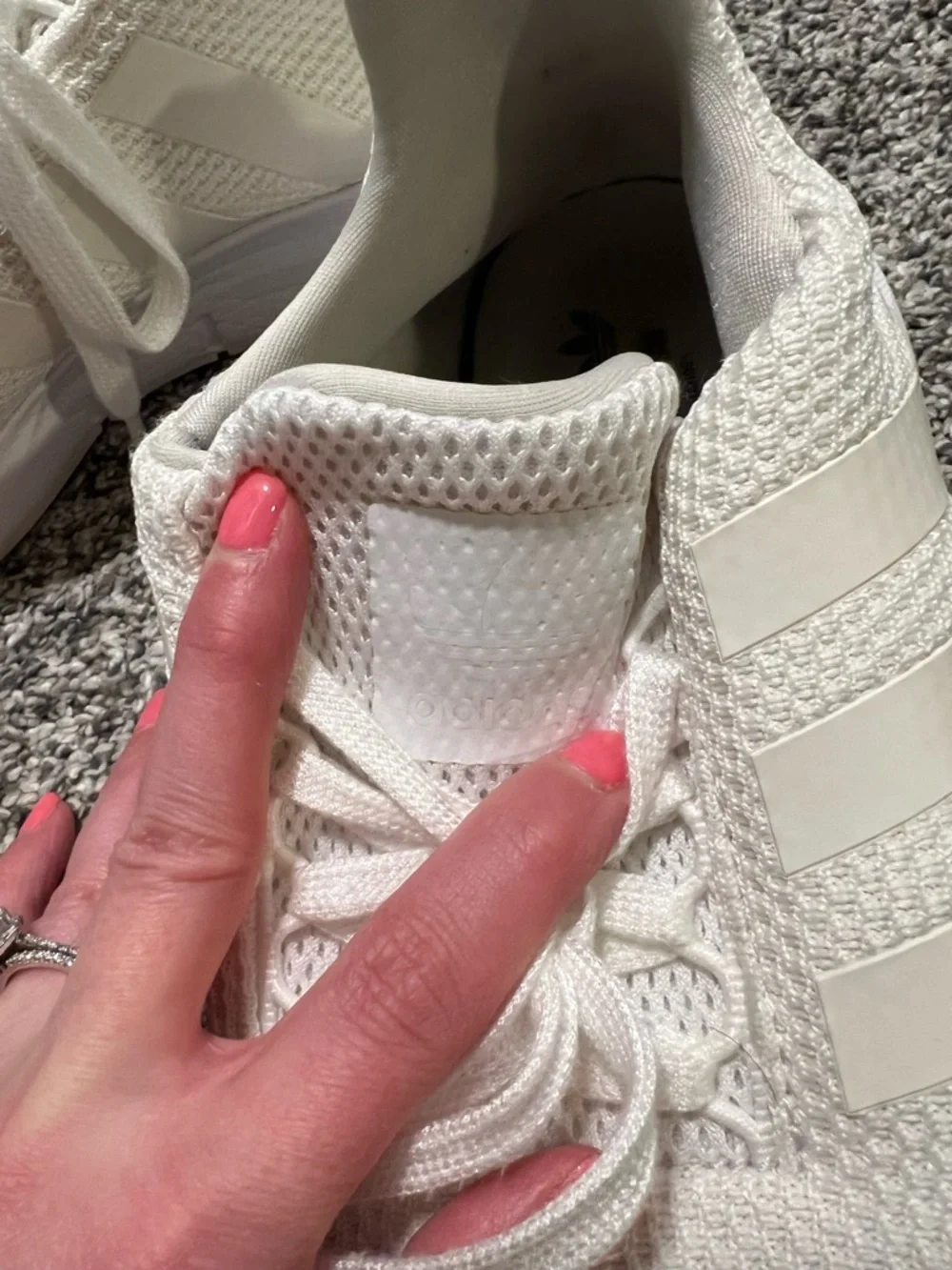 Adidas Men's All-White Knit Athletic Sneakers - Picture 5 of 8